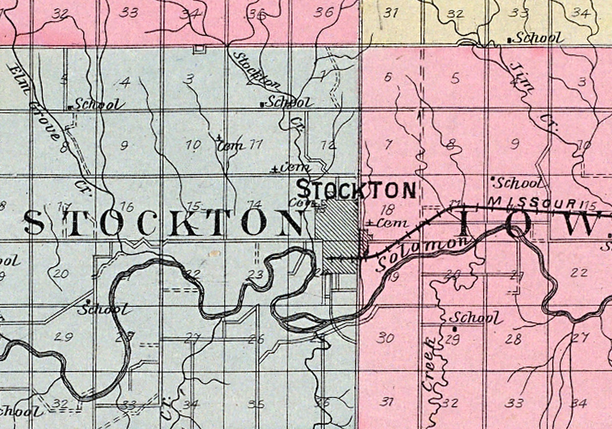1904 Map of Rooks County Kansas Stockton Plainville