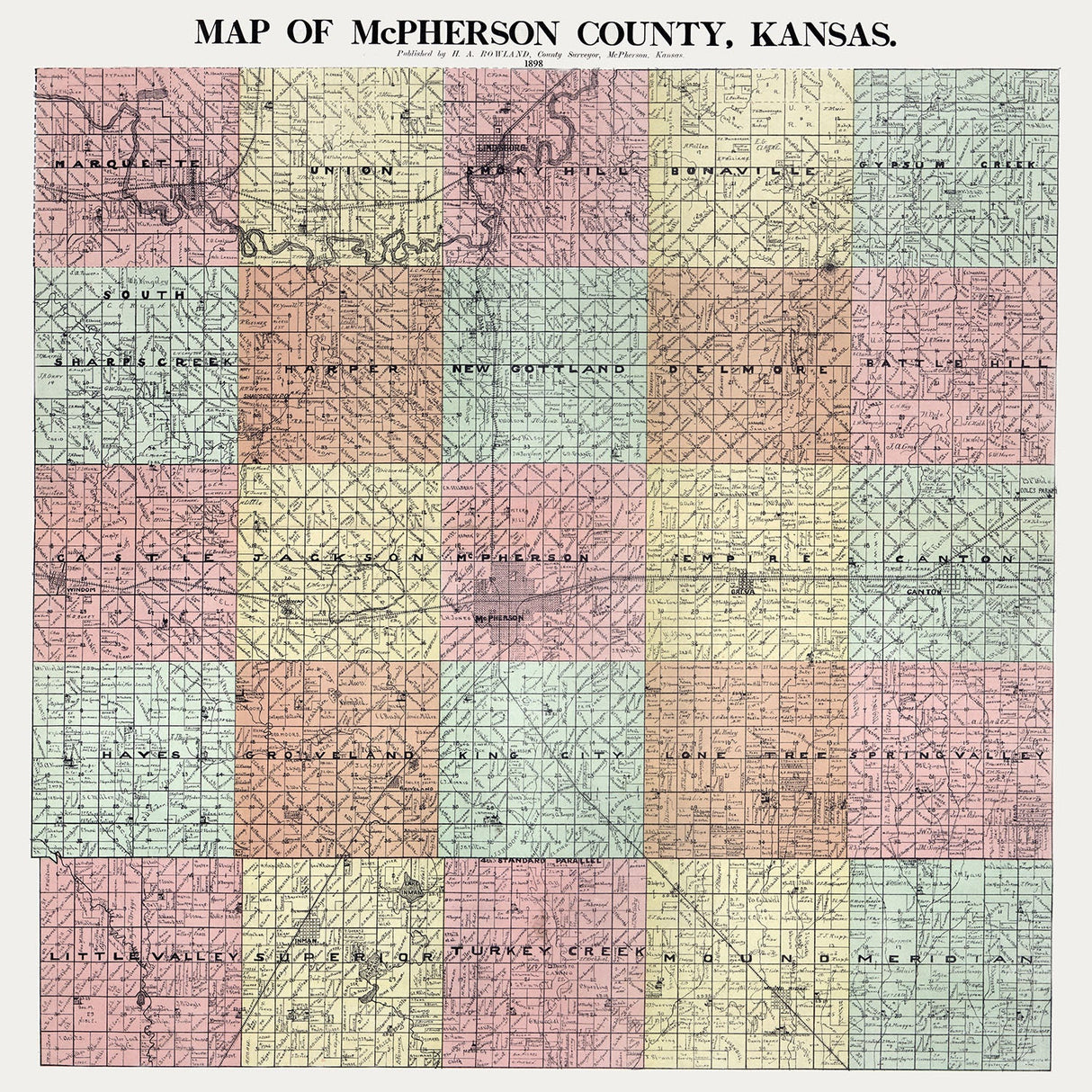 1898 Map of McPherson County Kansas