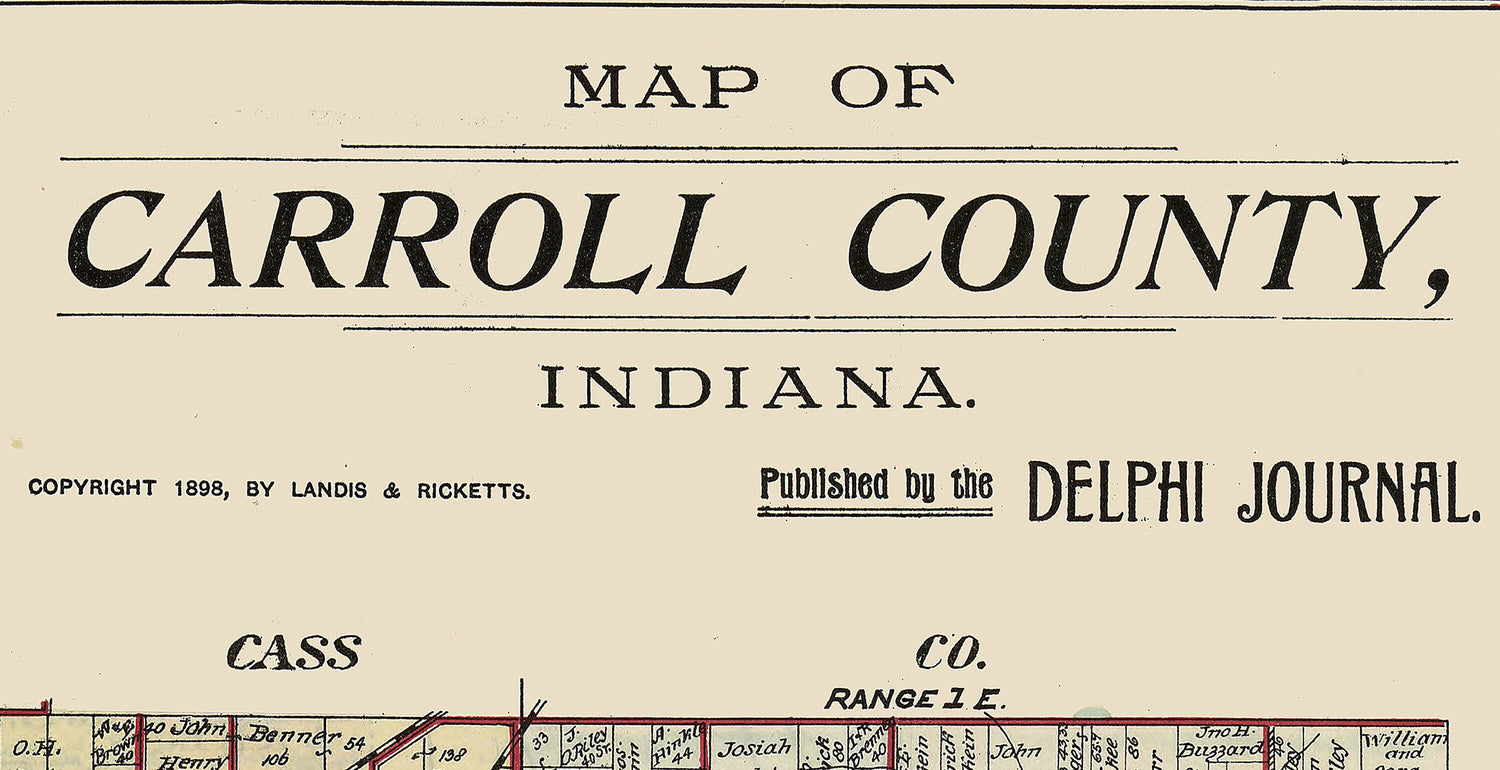 1898 Farm Line Map of Carroll County Indiana