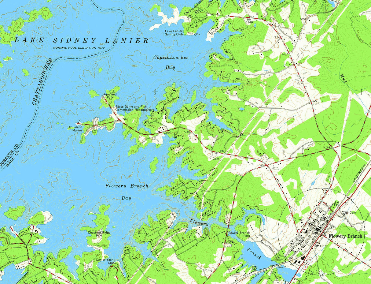 1964 Map of Lake Sidney Lanier Georgia