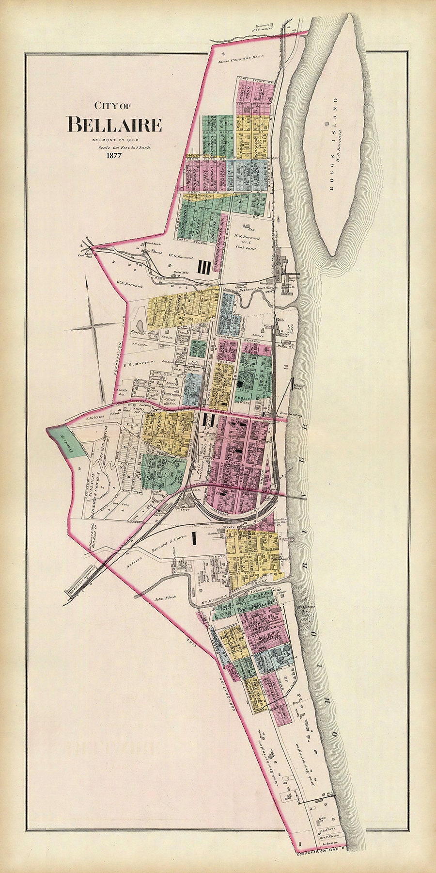 1877 Map of Bellaire Belmont County Ohio