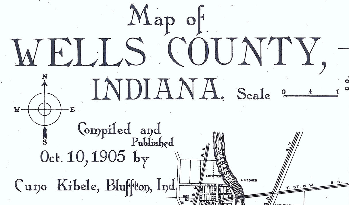 1905 Farm Line Map of Wells County Indiana