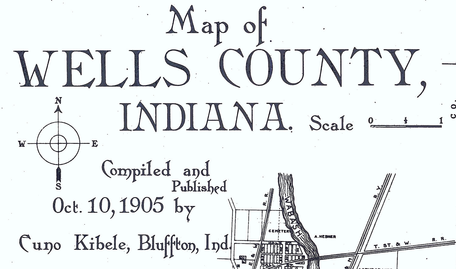 1905 Farm Line Map of Wells County Indiana