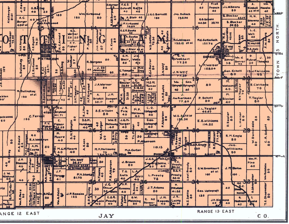1905 Farm Line Map of Wells County Indiana