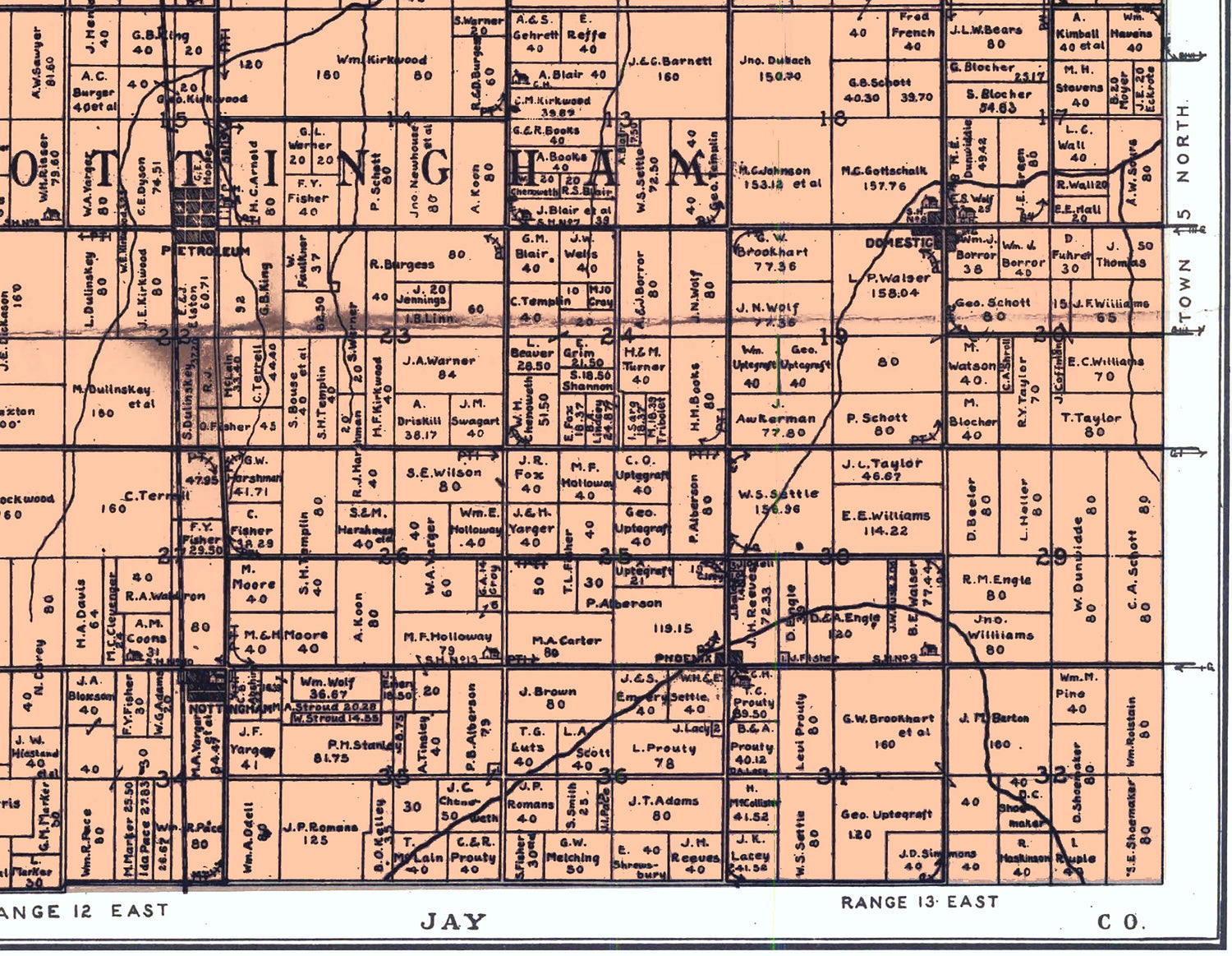 1905 Farm Line Map of Wells County Indiana
