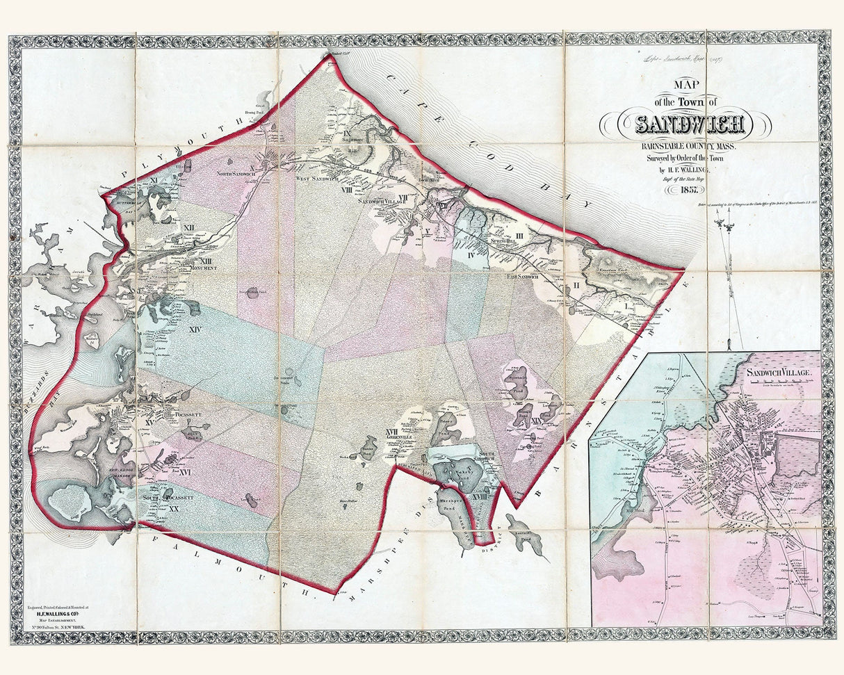 1857 Town Map of Sandwich Barnstable County Massachusetts