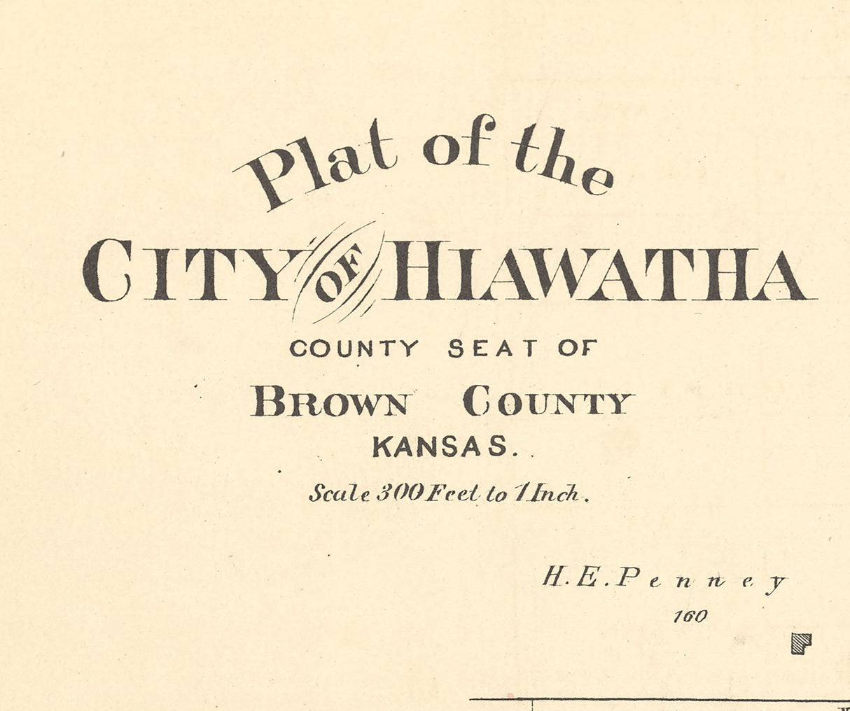 1887 Town Map of Hiawatha Brown County Kansas