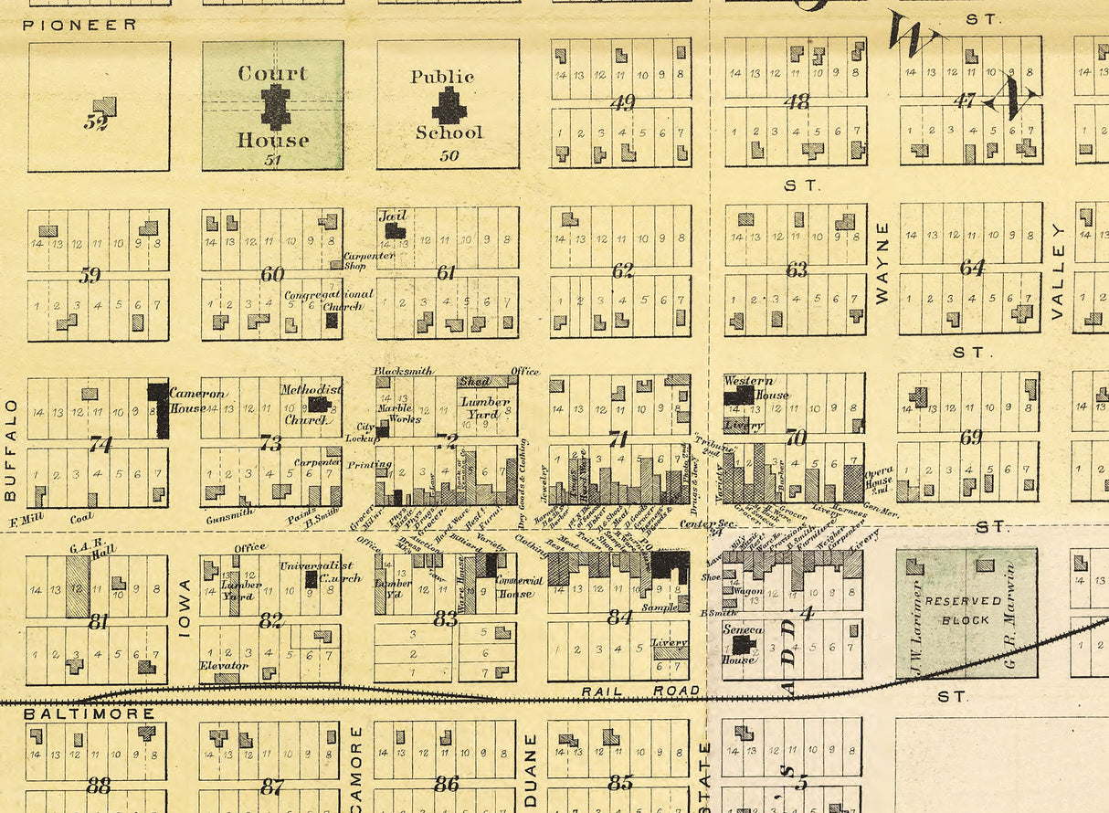 1887 Town Map of Seneca Nemaha County Kansas