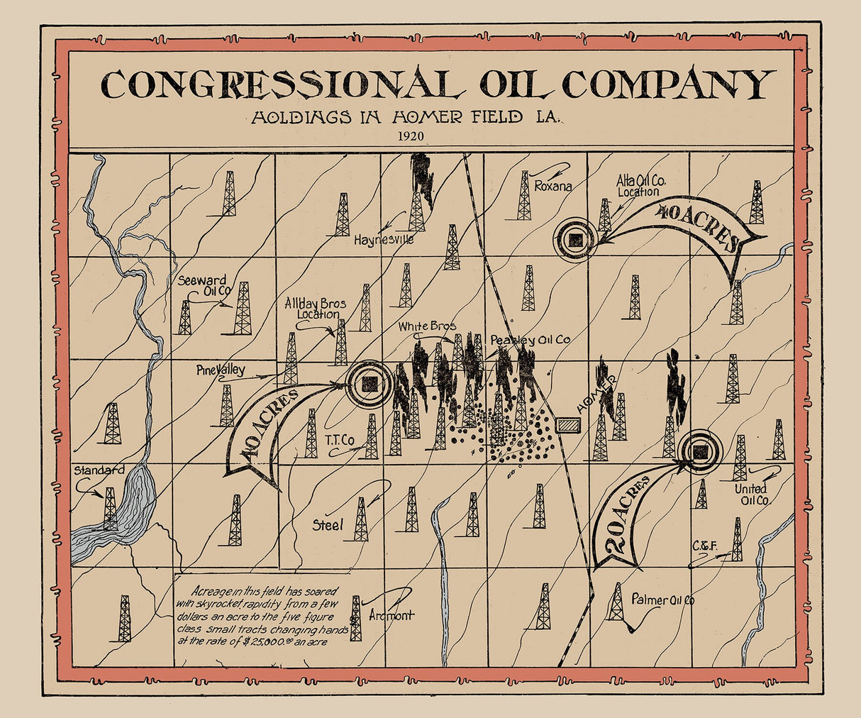 1920 Map of the Homer Claiborne Louisiana Oil Field