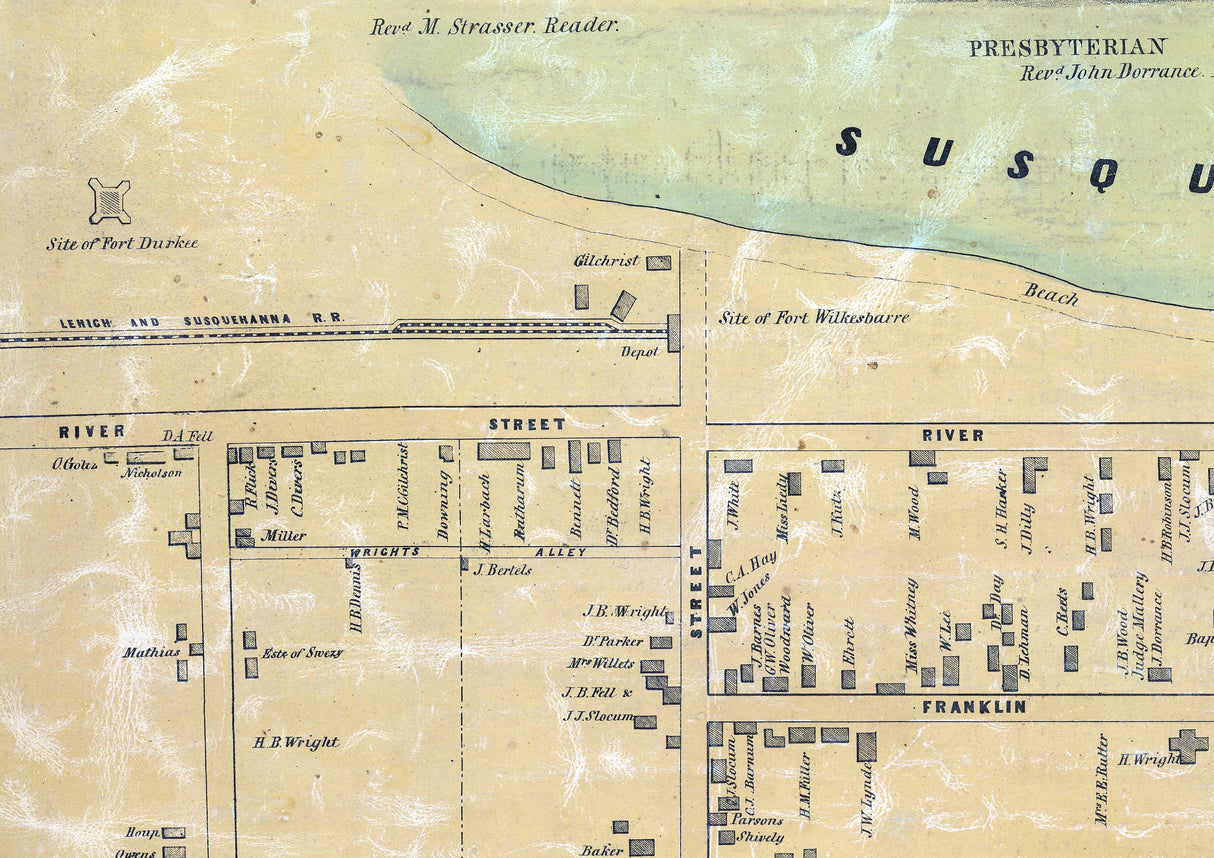 1850 Town Map of Wilkes-Barre Luzerne County Pennsylvania