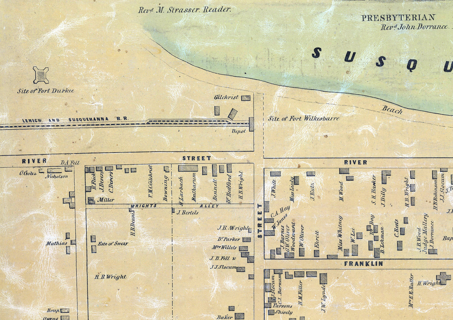 1850 Town Map of Wilkes-Barre Luzerne County Pennsylvania