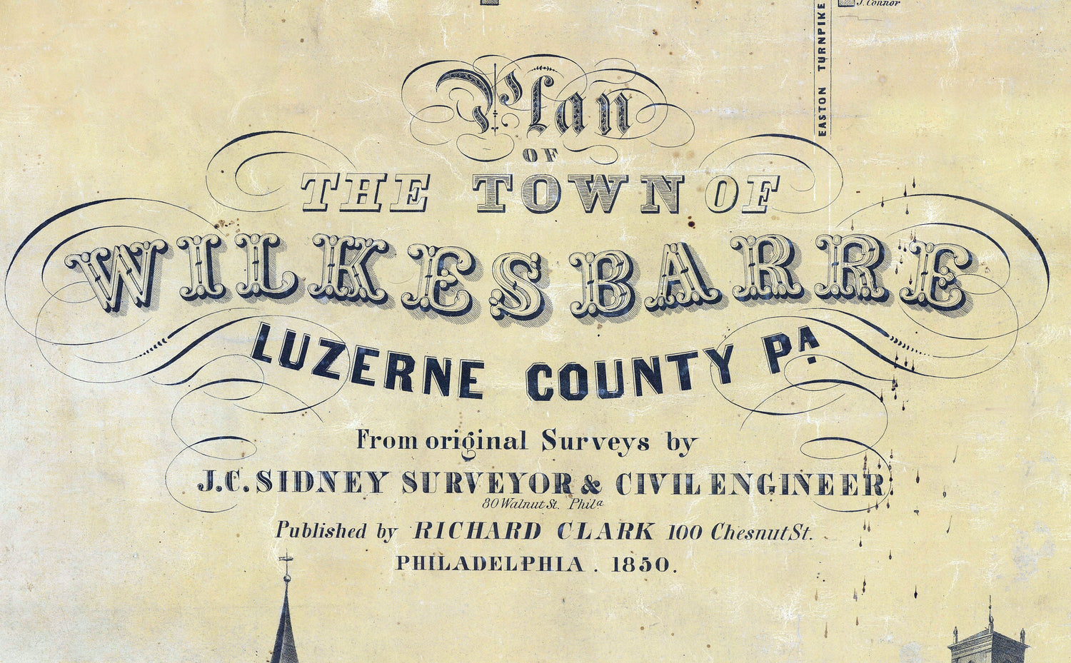 1850 Town Map of Wilkes-Barre Luzerne County Pennsylvania