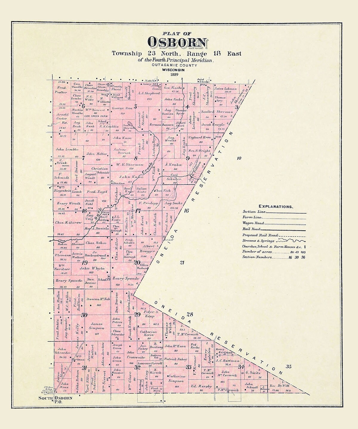 1889 Map of Osborn Township Outagamie County Wisconsin