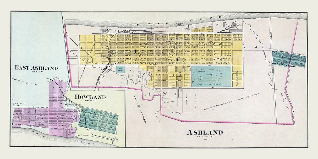 1877 Town Map of Ashland Boyd County Kentucky