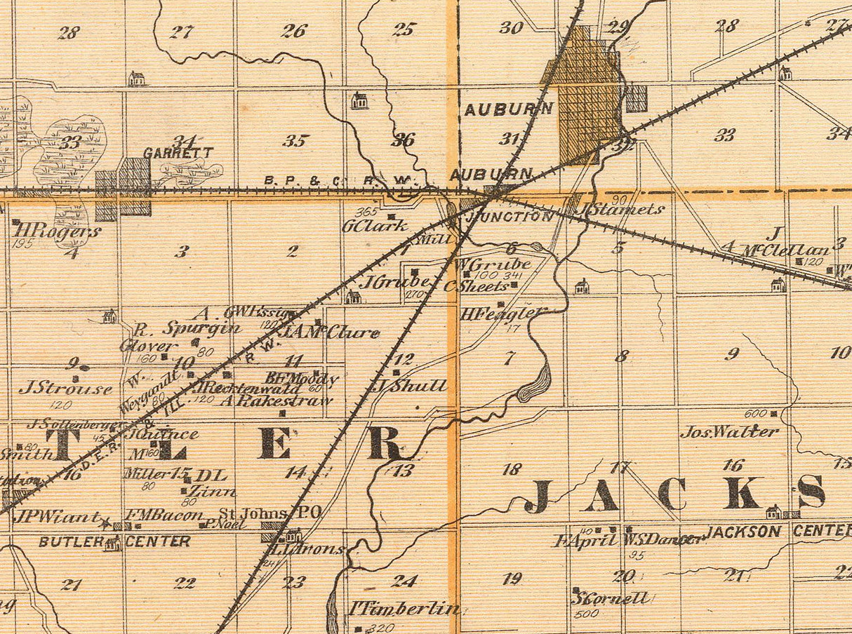 1876 Map of De Kalb County Indiana