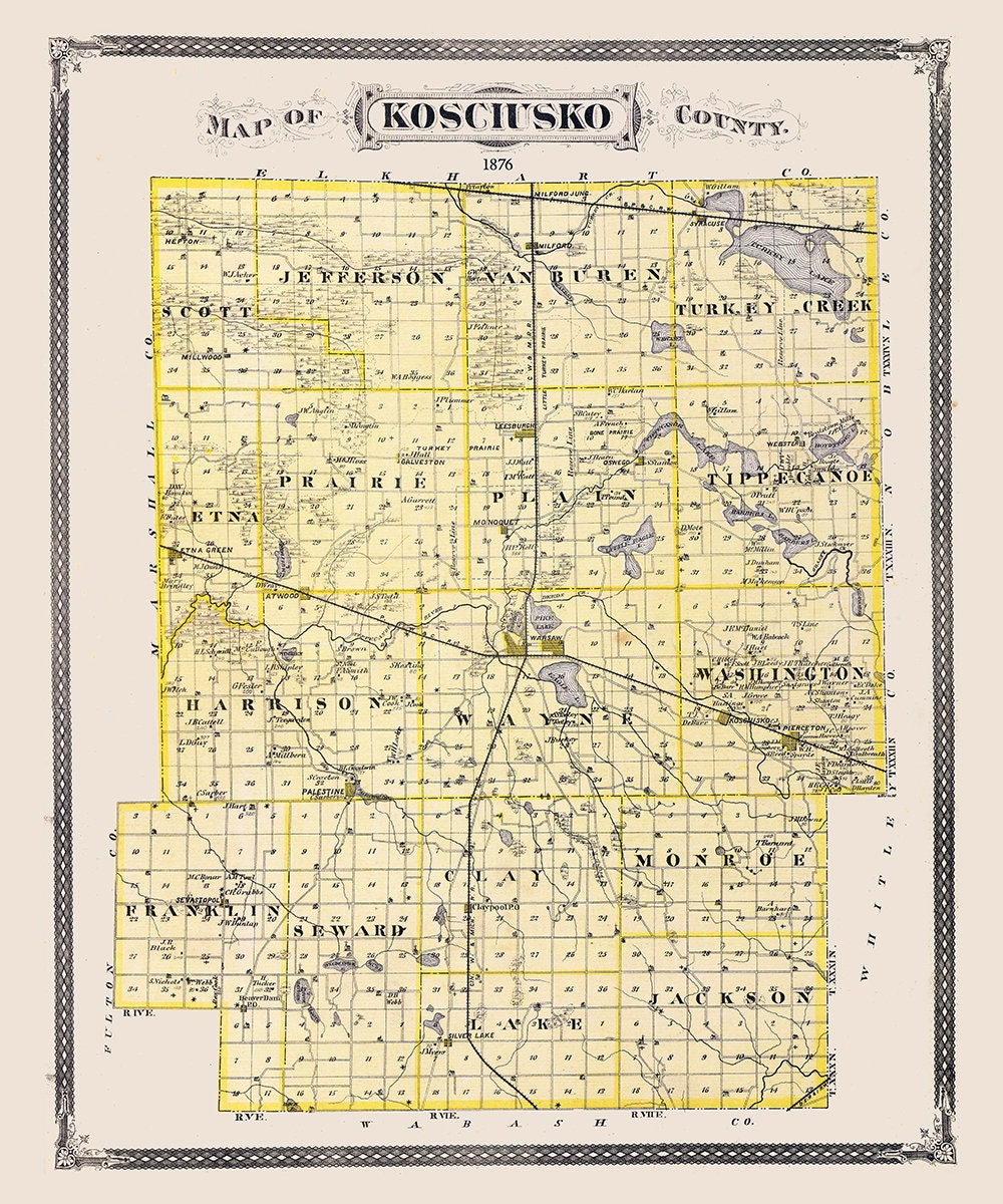 1876 Map of Kosciusko County Indiana
