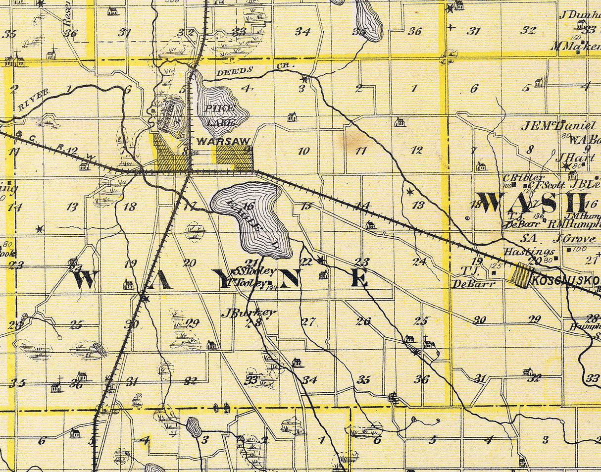 1876 Map of Kosciusko County Indiana