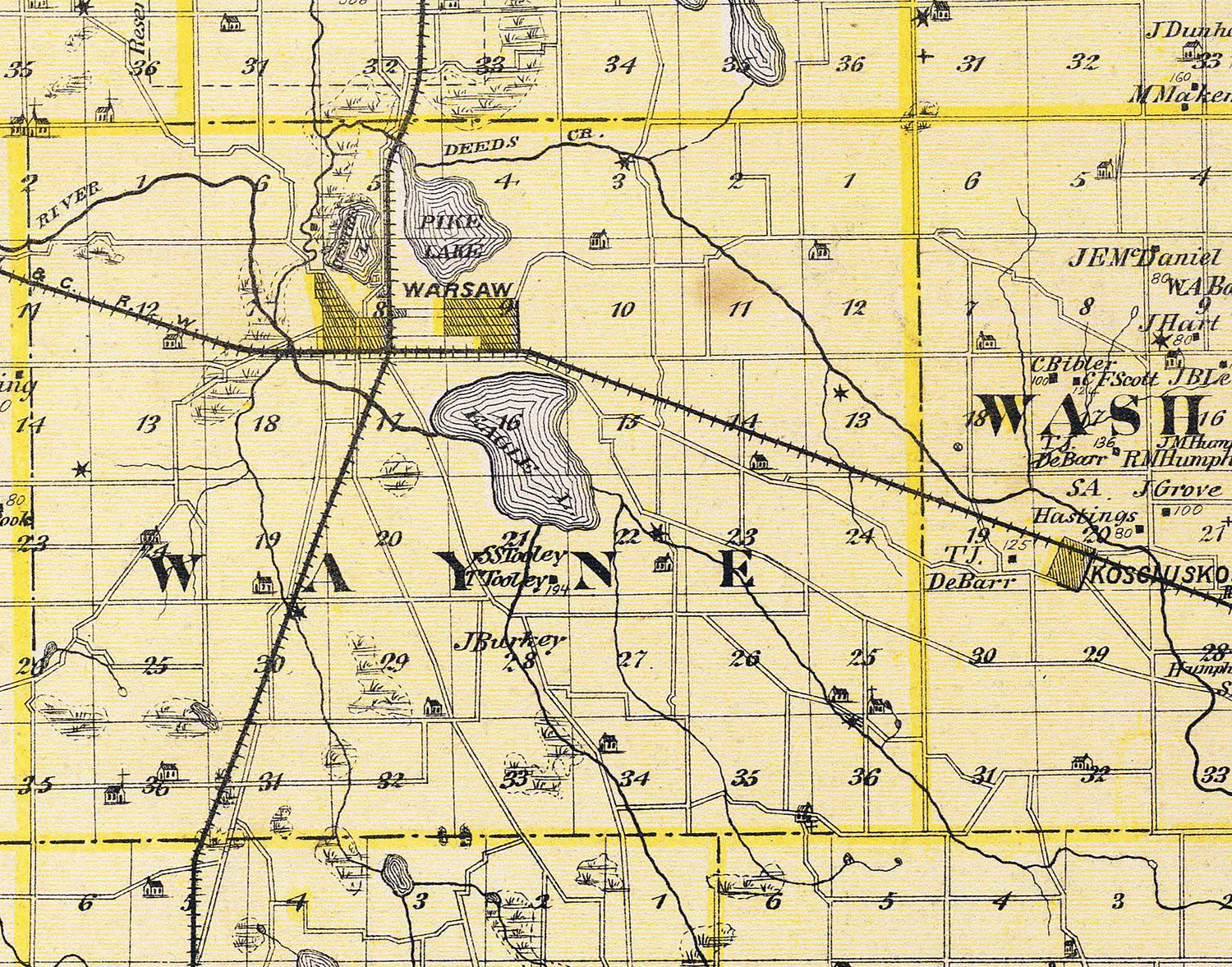 1876 Map of Kosciusko County Indiana