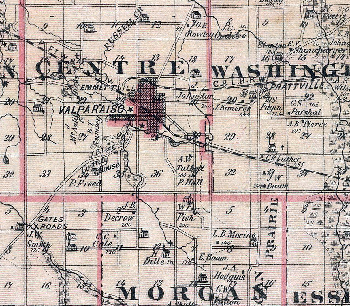 1876 Map of Porter County Indiana