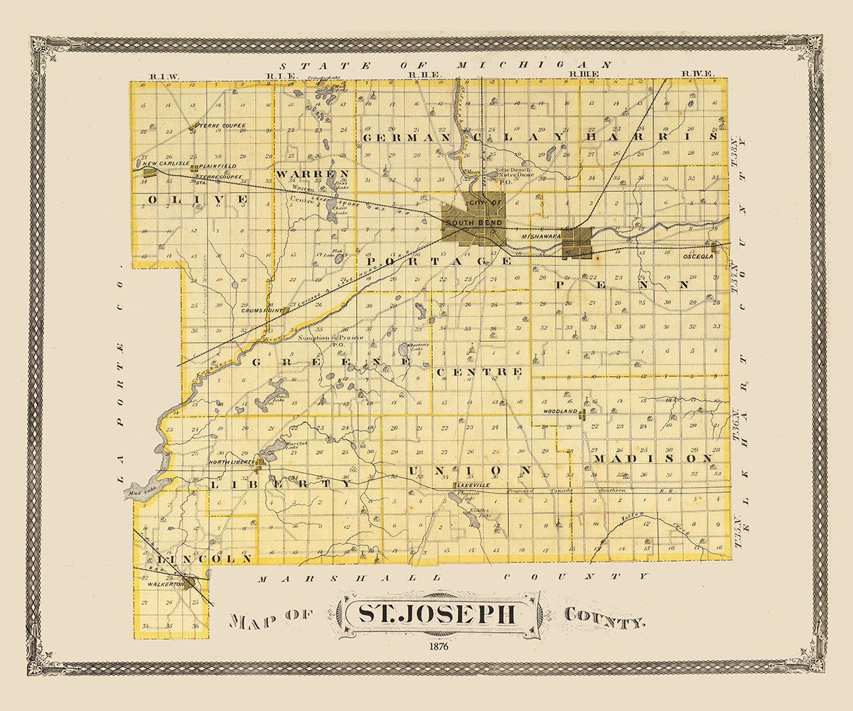1876 Map of St Joseph County Indiana