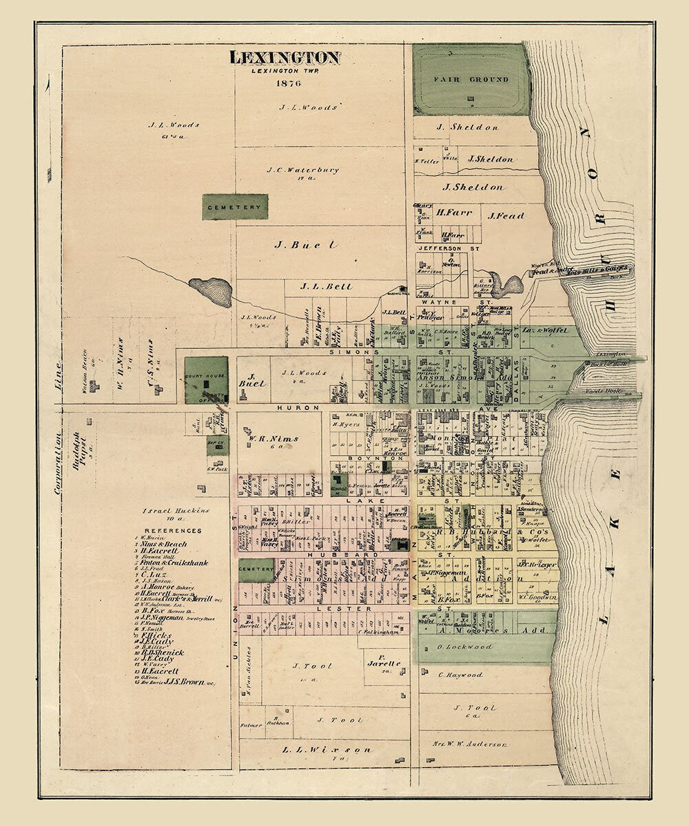 1876 Map of Lexington Sanilac County Michigan