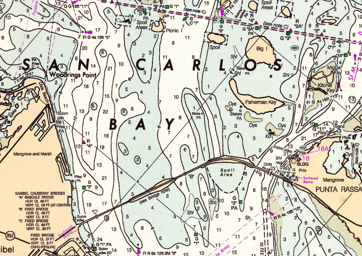 1996 Nautical Chart of San Carlos Bay Fort Myers Florida