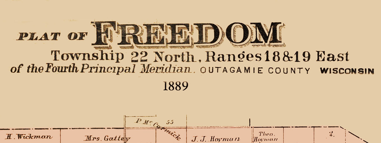 1889 Map of Freedom Township Outagamie County Wisconsin