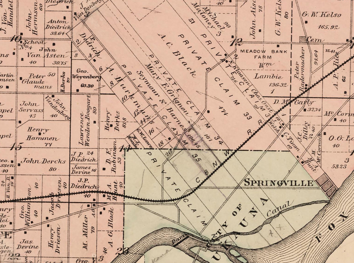 1889 Map of Kaukauna Township Outagamie County Wisconsin