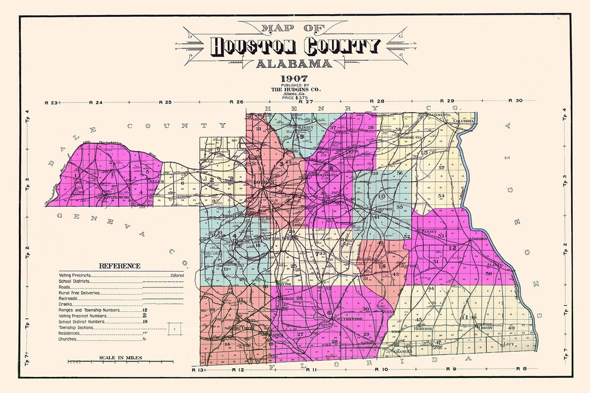 1907 Map of Houston County Alabama