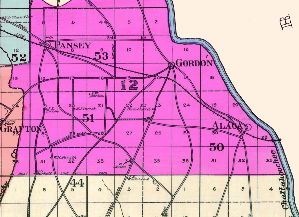1907 Map of Houston County Alabama