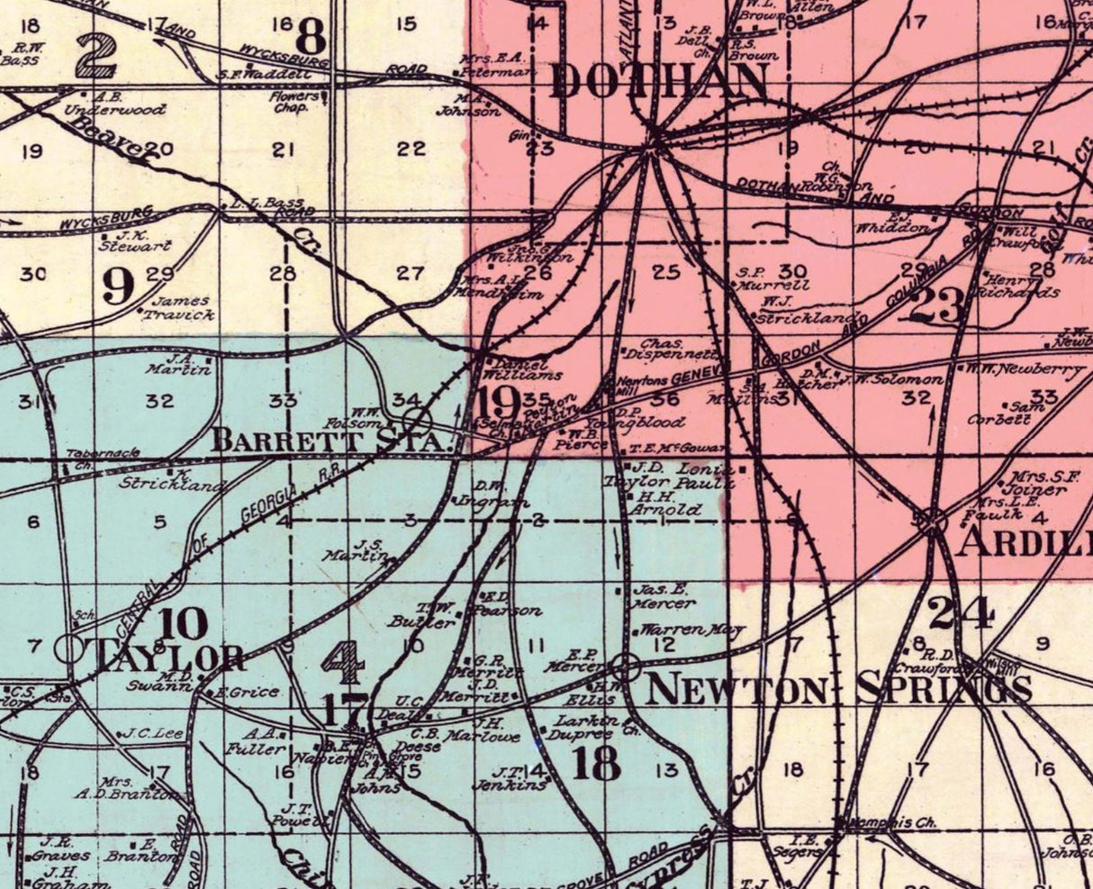 1907 Map of Houston County Alabama