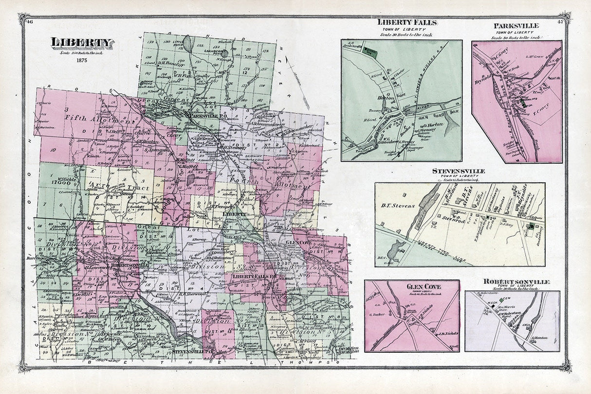 1875 Map of Liberty Township Sullivan County New York