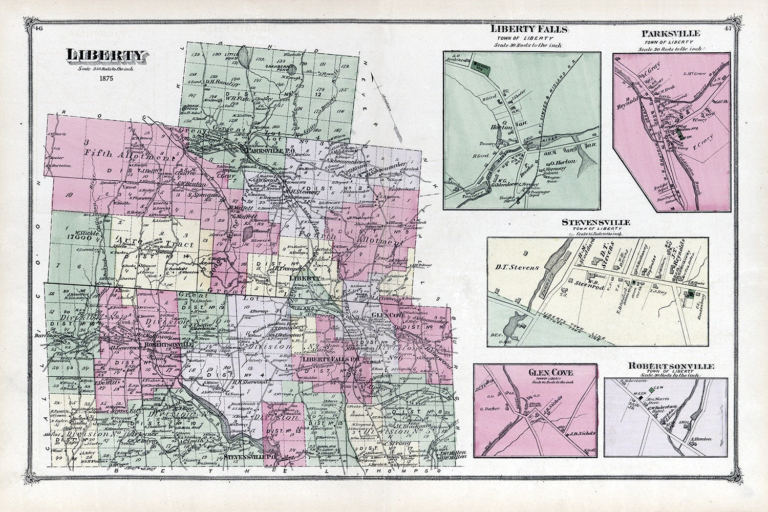 1875 Map of Liberty Township Sullivan County New York