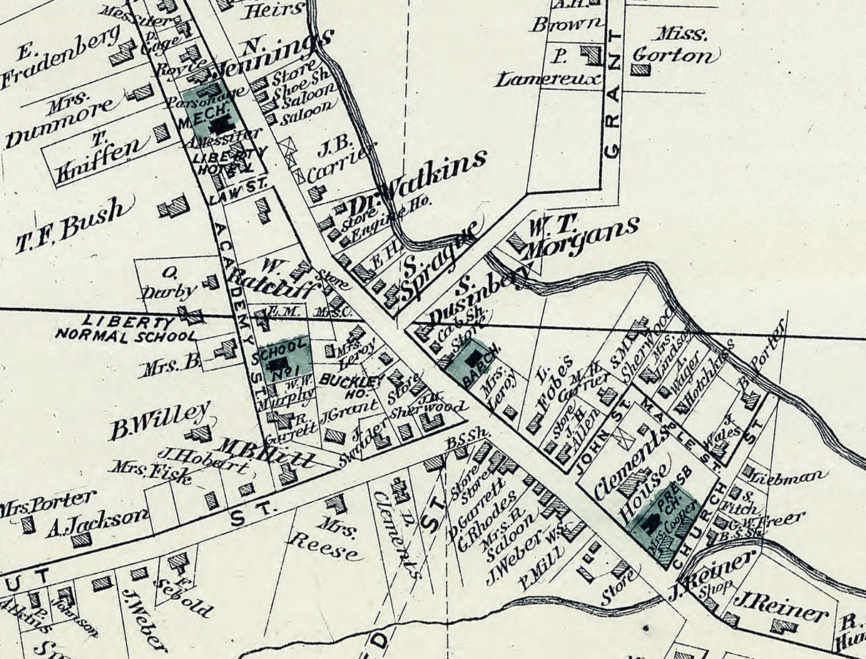 1875 Town Map of Liberty Sullivan County New York