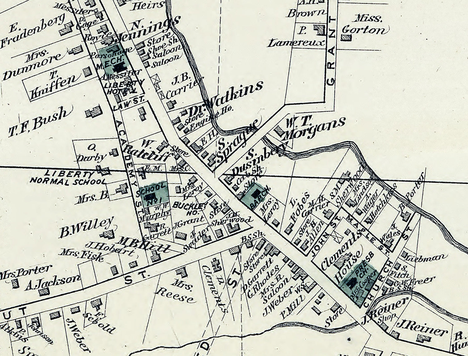 1875 Town Map of Liberty Sullivan County New York