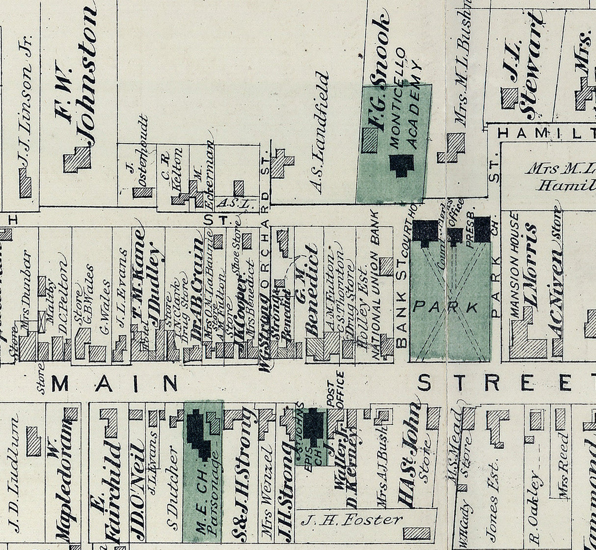 1875 Town Map of Monticello Sullivan County New York