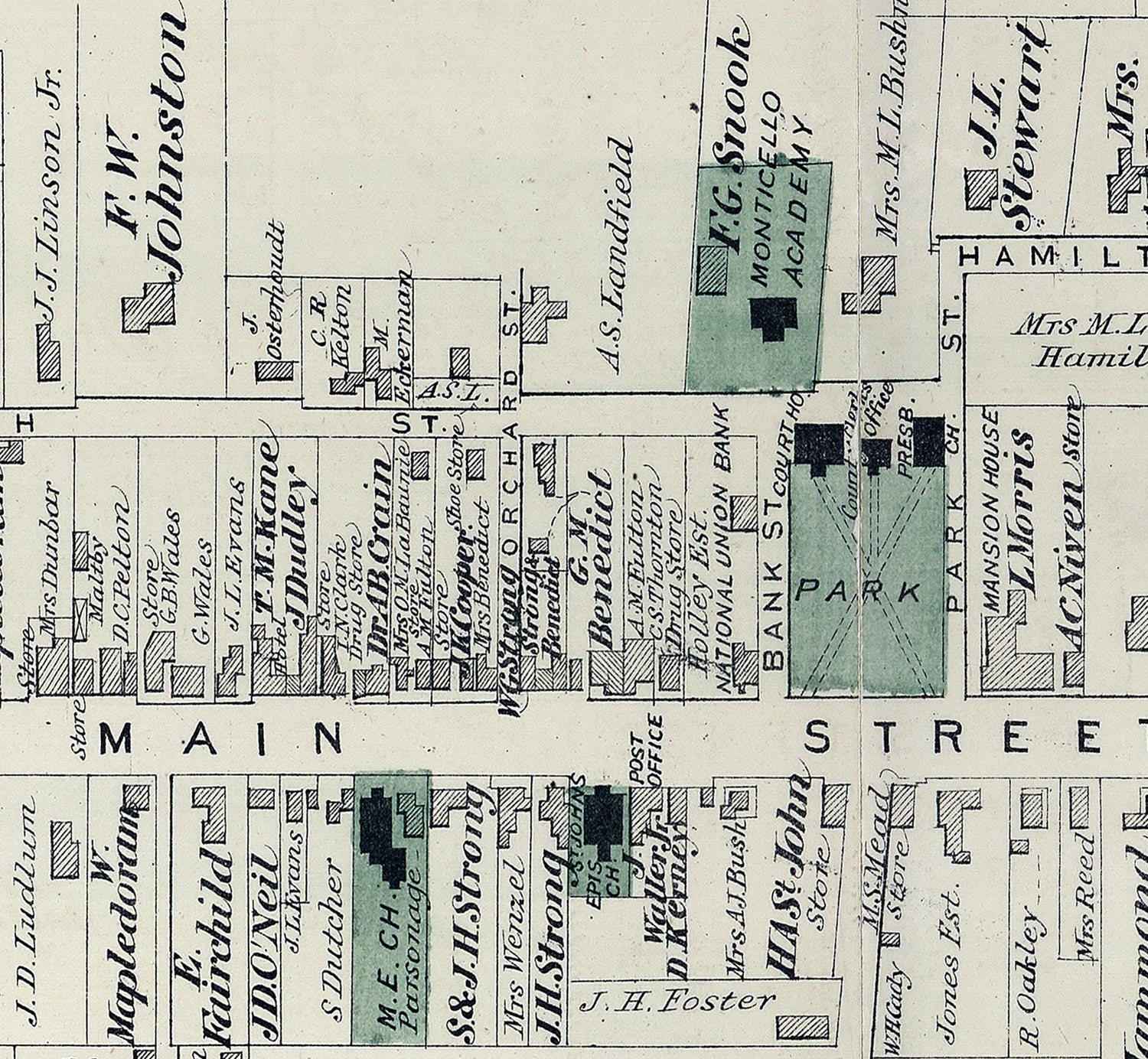 1875 Town Map of Monticello Sullivan County New York