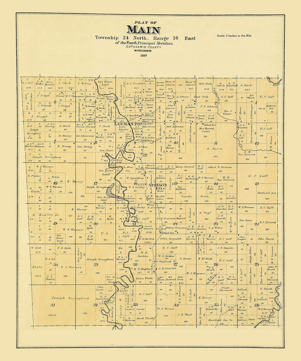 1889 Map of Main Township Outagamie County Wisconsin