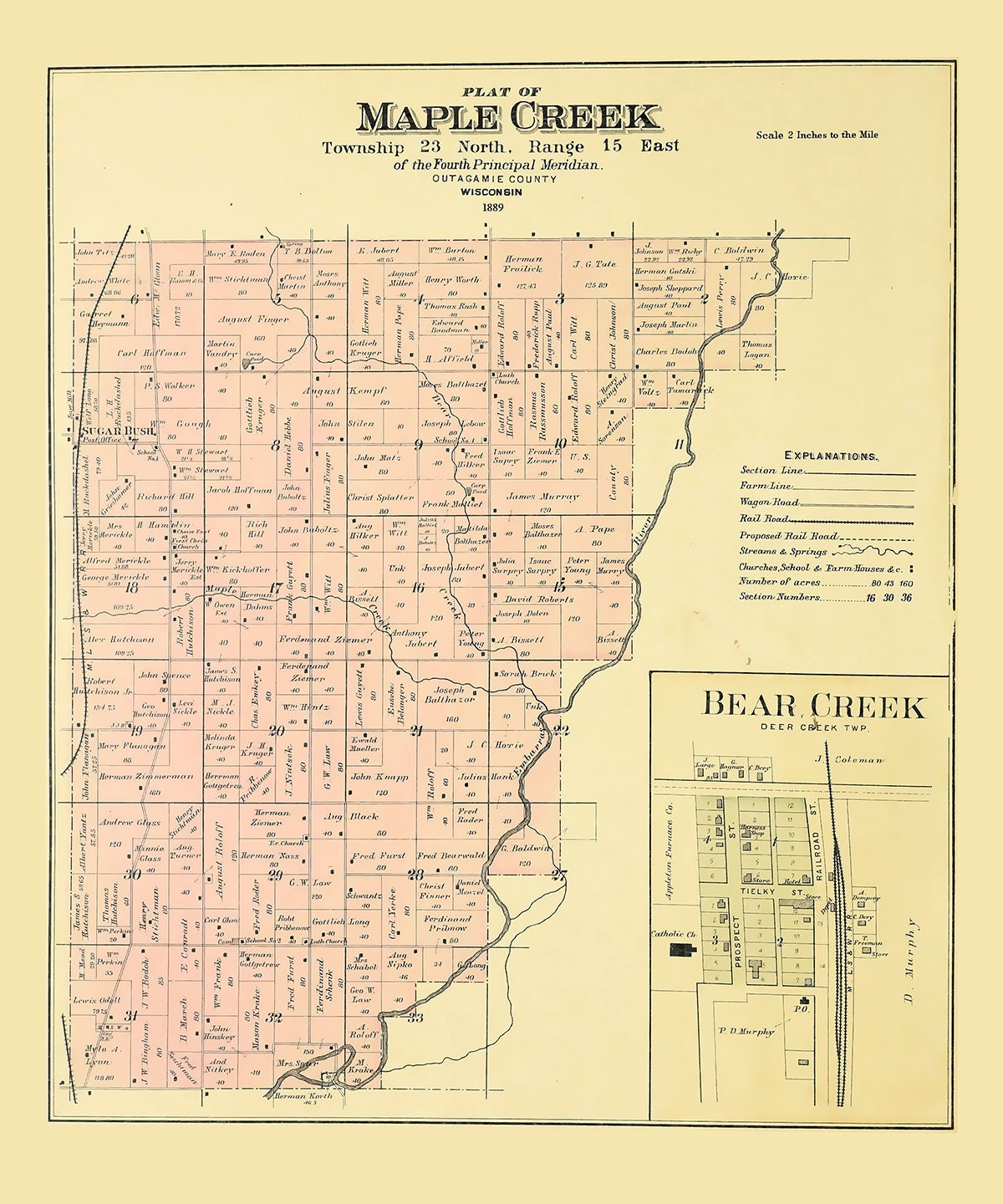 1889 Map of Maple Creek Township Outagamie County Wisconsin
