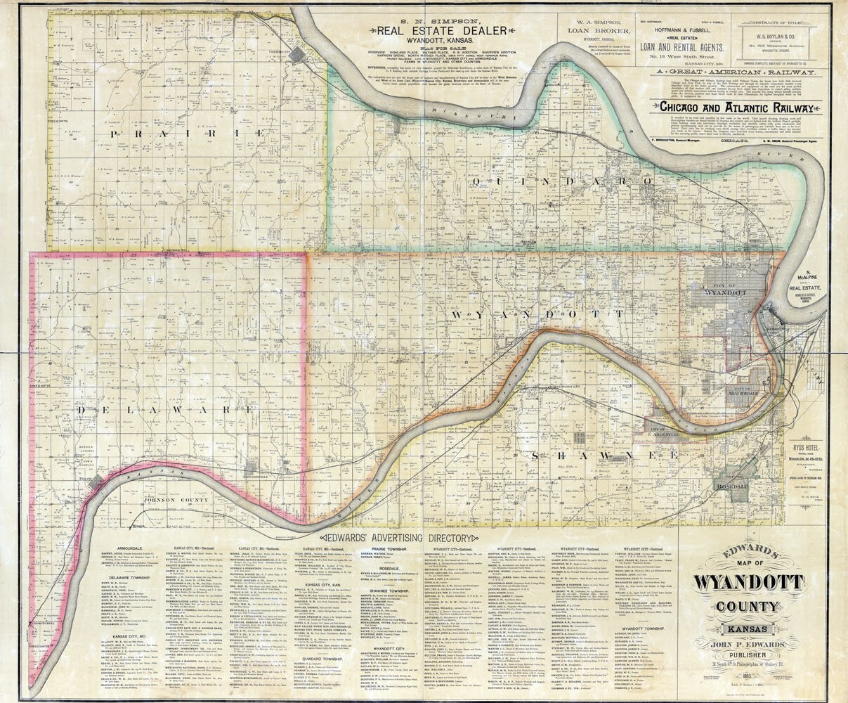 1885 Farm Line Map of Wyandott County Kansas