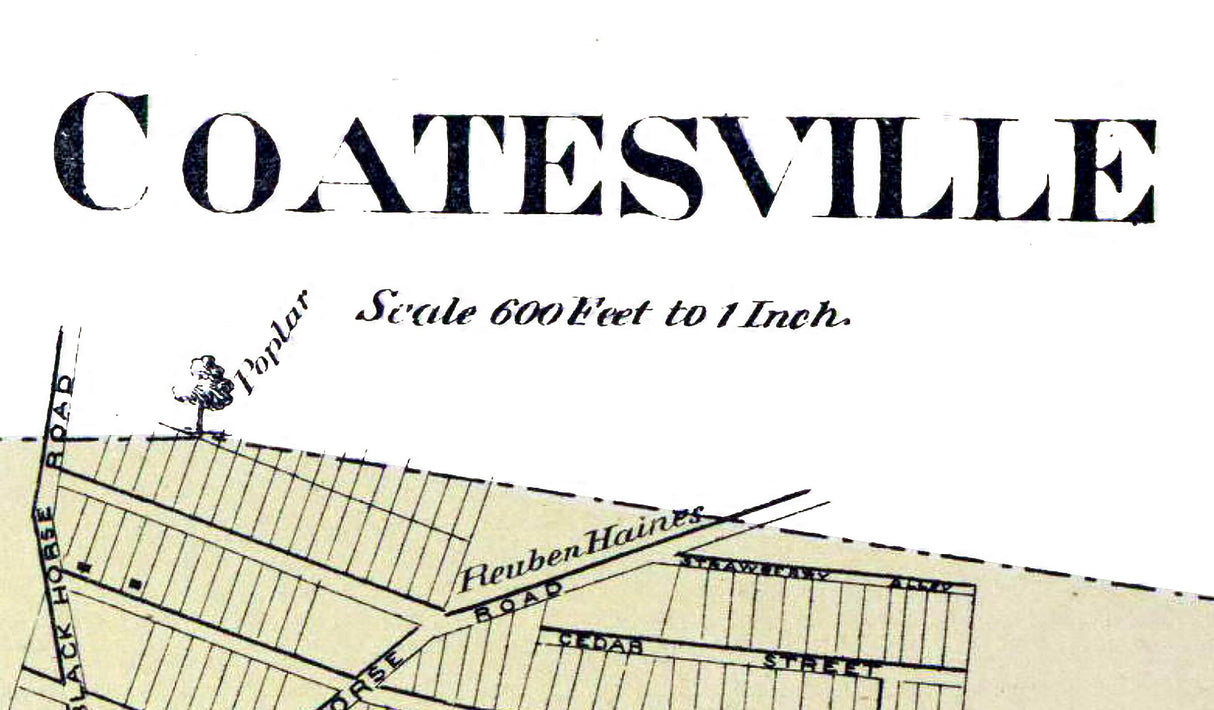 1873 Town Map of Coatesville Chester County Pennsylvania