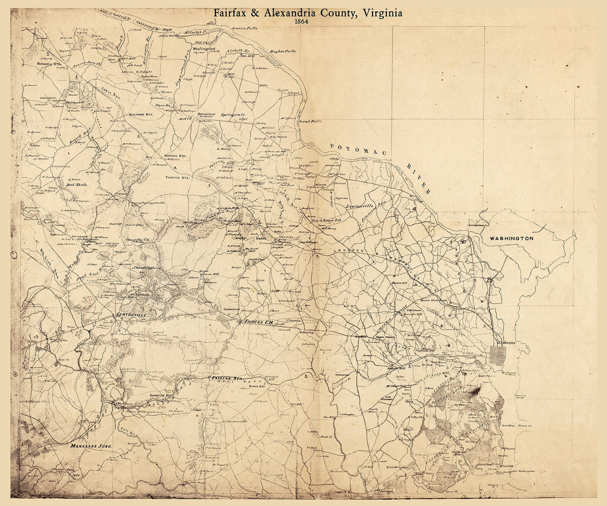 1864 Map of Fairfax and Alexandria County Virginia