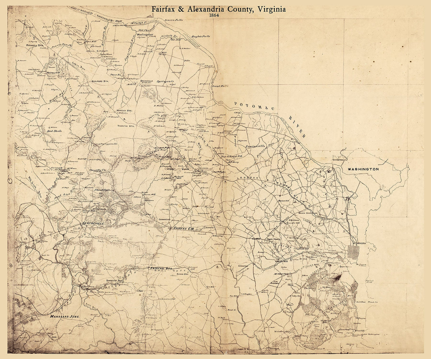 1864 Map of Fairfax and Alexandria County Virginia