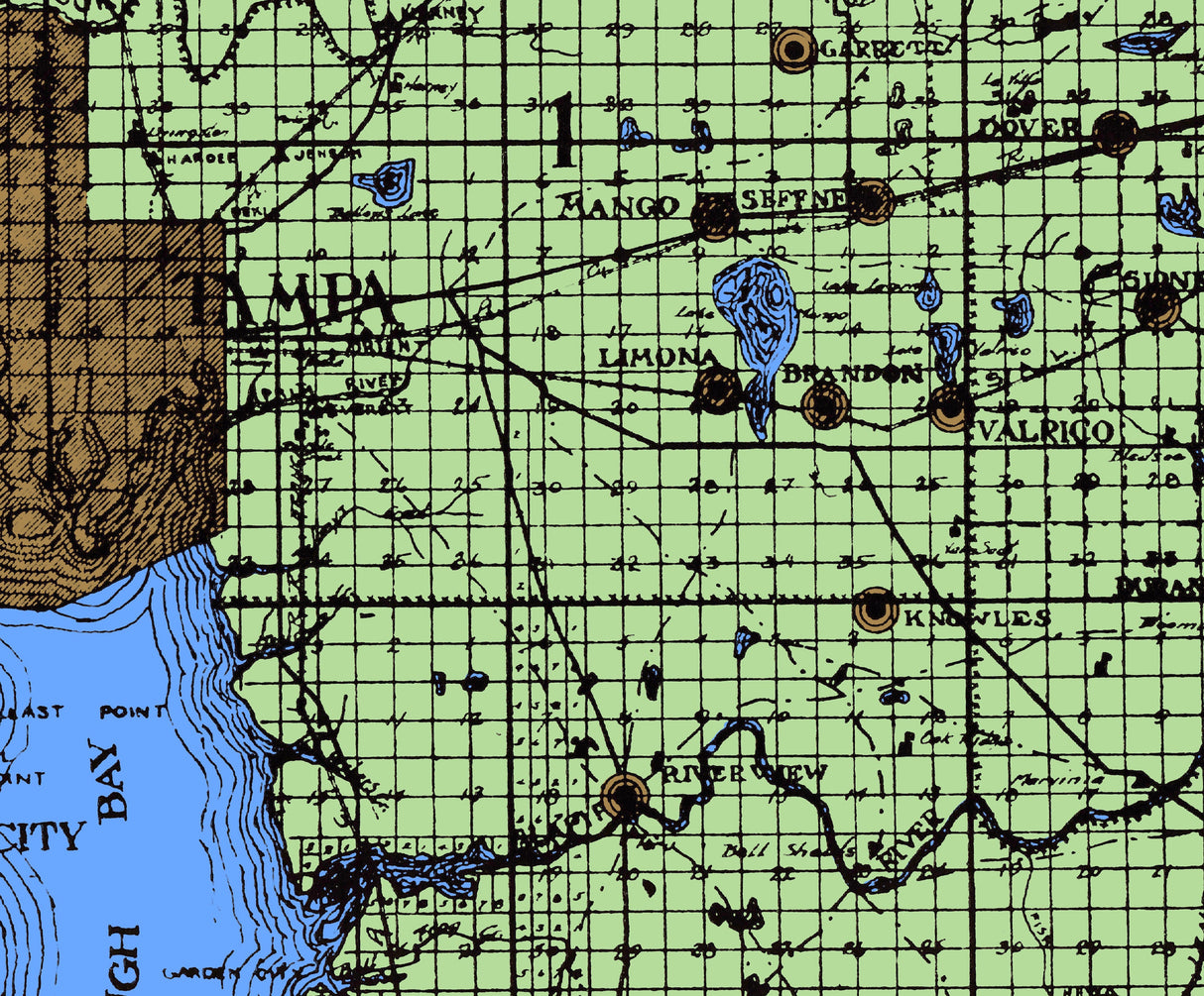 1914 Map of Hillsborough County Florida Tampa Framed