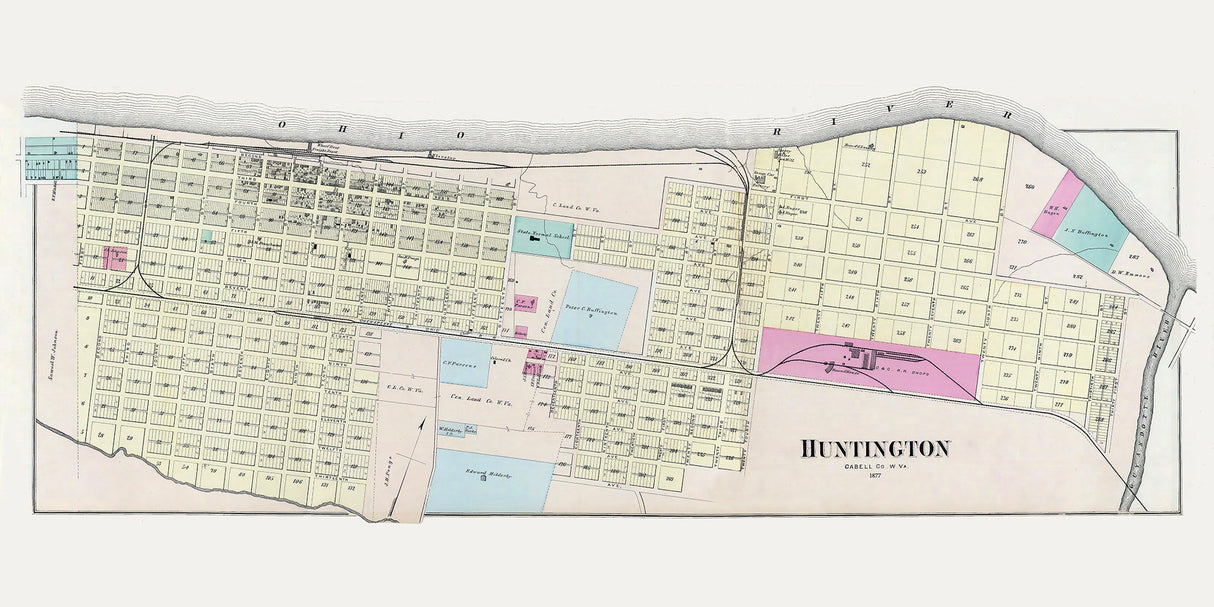 1877 Town Map of Huntington Cabell County West Virginia