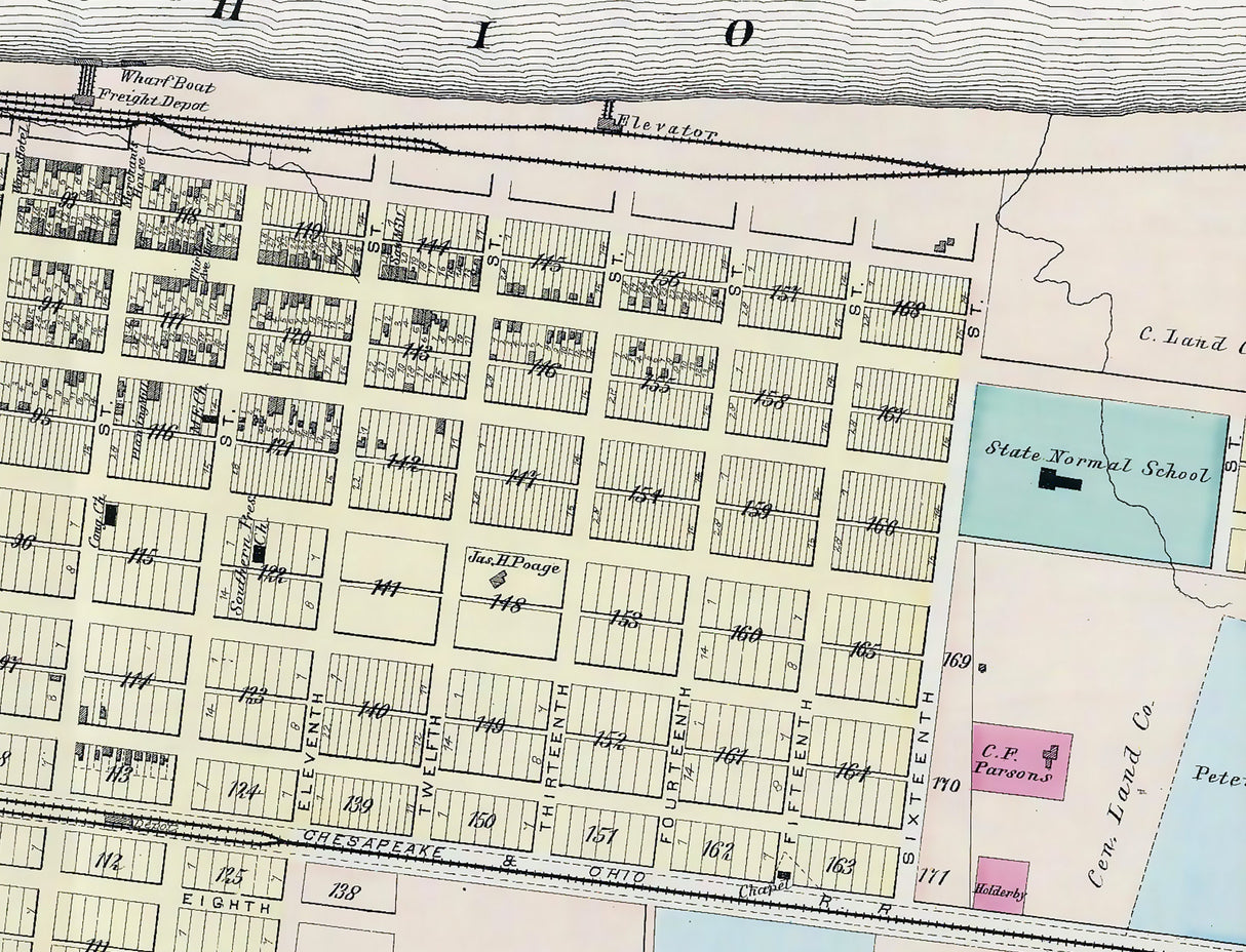 1877 Town Map of Huntington Cabell County West Virginia