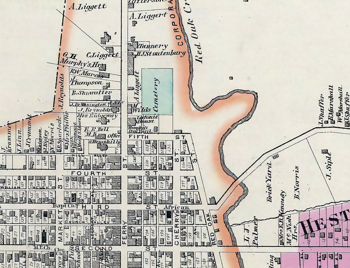 1877 Town Map of Ripley Brown County Ohio