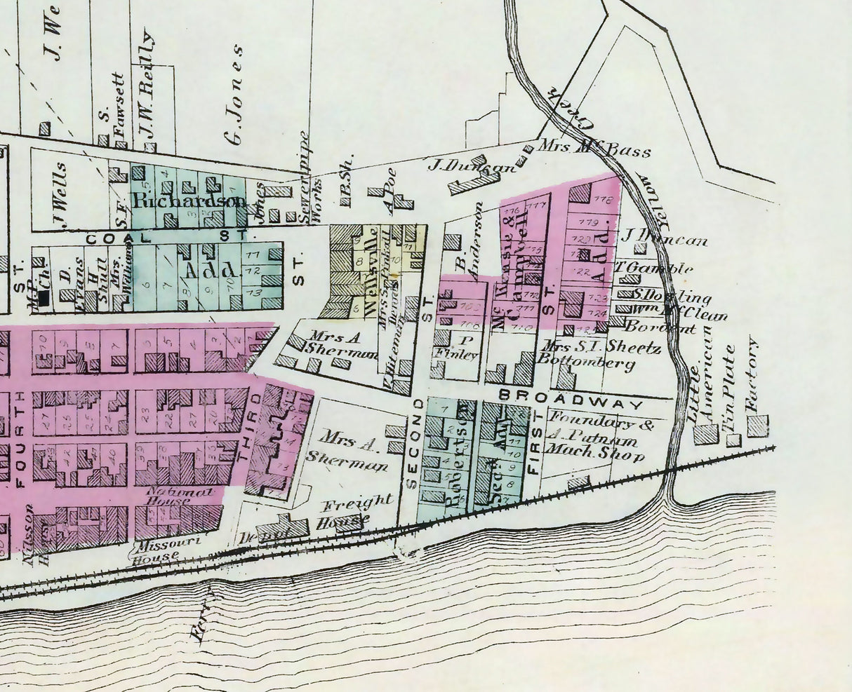1877 Town Map of Wellsville Columbiana County Ohio