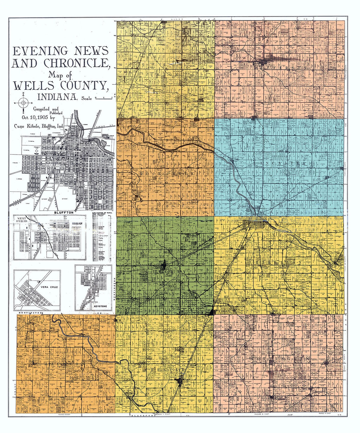 1905 Farm Line Map of Wells County Indiana