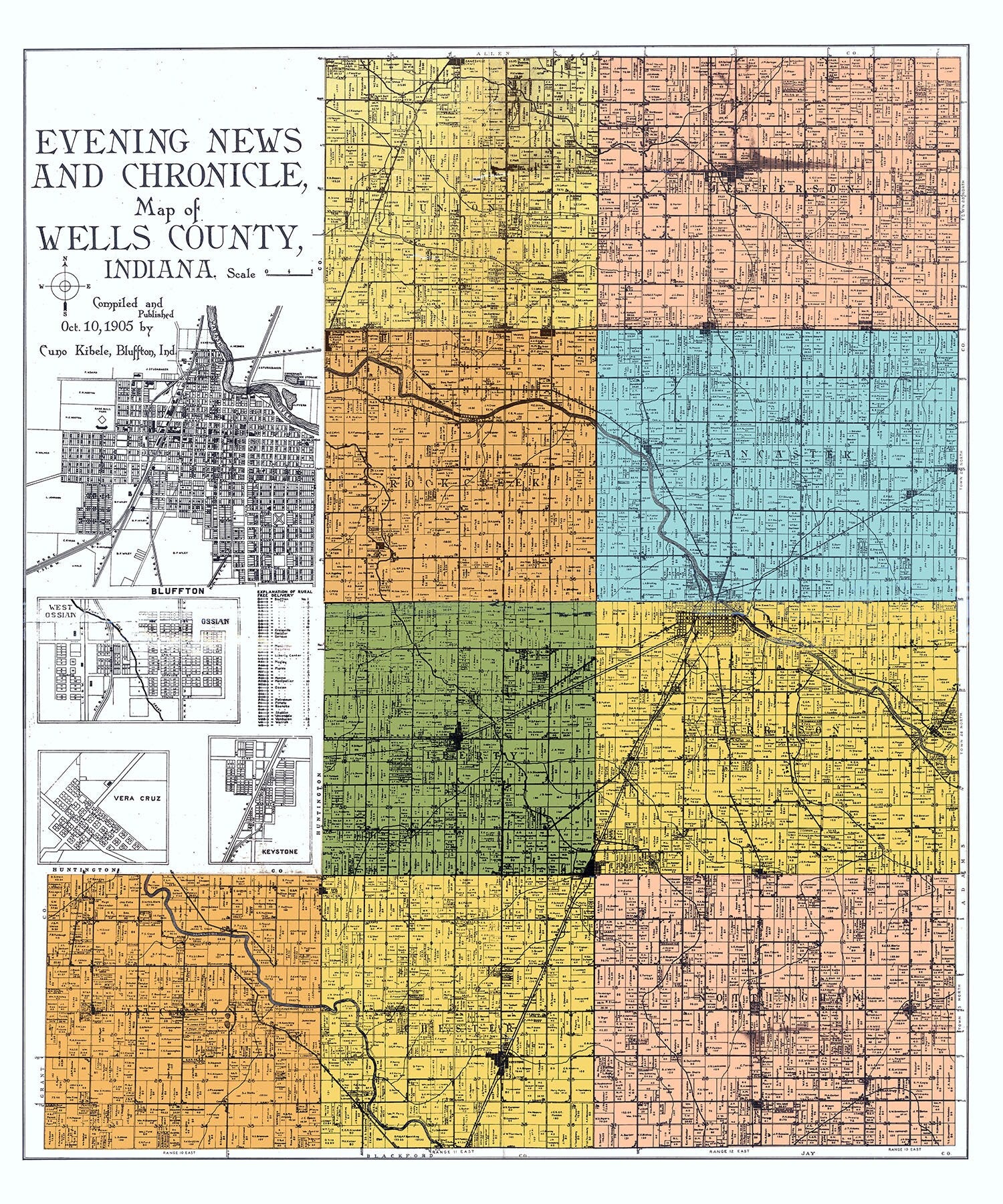 1905 Farm Line Map of Wells County Indiana
